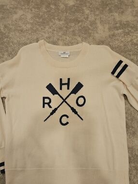 Vineyard Vines Cream Crewneck Sweater with Navy Oar Logo